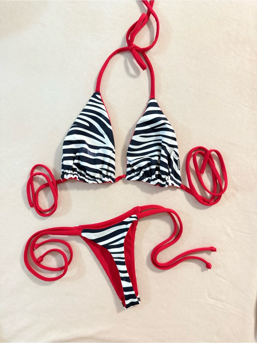 Red String Zebra Print Triangle Bikini - Picture 2 of 16